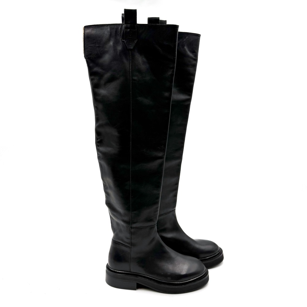 AllSaints Mindy Boot Black Leather Over The Knee Lug Sole Platform Tall Sz 6